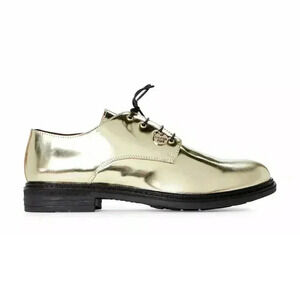 Patrizia Pepe Gold Leather Derby Shoes Size 37 Euro Size 7